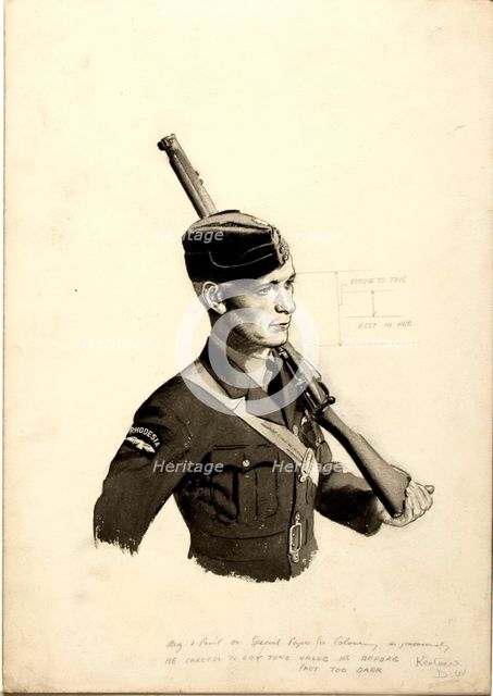 Unity of Strength Rhodesian airman with rifle WWII poster, between 1939 and 1946.  Creators: William Little, Central Office of Information.