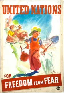 Unity of Strength: United Nations for freedom from fear World War II poster, June 1941. Creators: Central Office of Information, Unknown