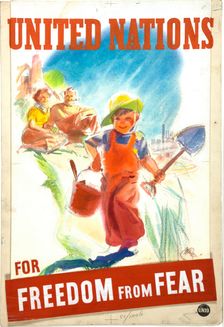 Unity of Strength: United Nations for freedom from fear World War II poster, June 1941. Creators: Central Office of Information, Unknown