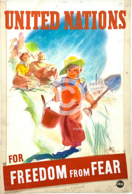 Unity of Strength: 'United Nations for freedom from fear', World War II poster, June 1941. Creators: Central Office of Information, Unknown.