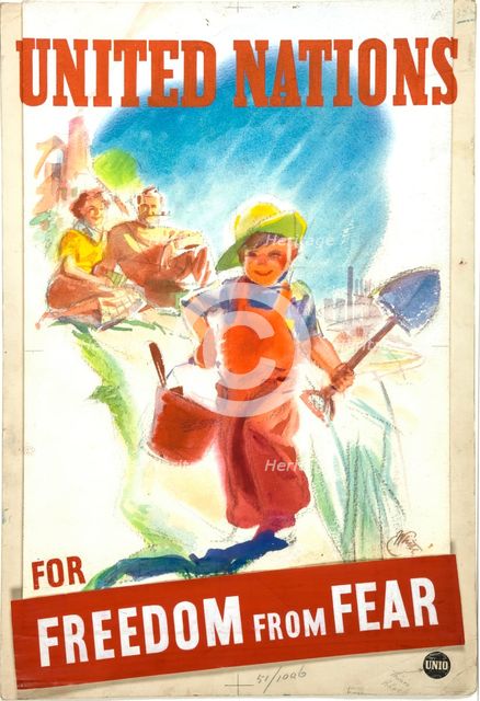 Unity of Strength: 'United Nations for freedom from fear', World War II poster, June 1941. Creators: Central Office of Information, Unknown.