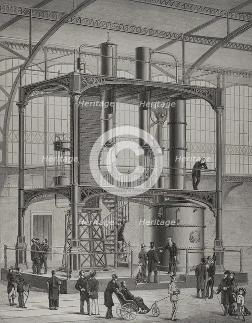 Universal Exhibition of Paris: Distillation machinery installed in the Galerie des machines, 1878.  Creator: Unknown.