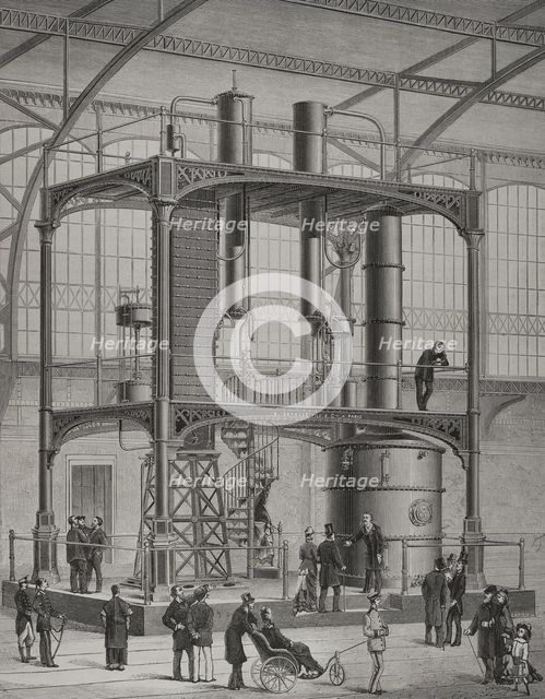 Universal Exhibition of Paris: Distillation machinery installed in the Galerie des machines, 1878.  Creator: Unknown.