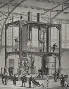 Universal Exhibition of Paris: Distillation machinery installed in the Galerie des machines, 1878. Creator: Unknown