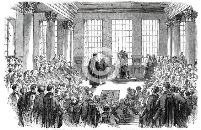 University of London - the First Conference of Degrees, in the Hall of King's College, 1850. Creator: Unknown.