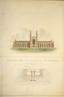 University of Michigan (elevation and plan), 1838. Creator: Alexander Jackson Davis
