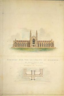 University of Michigan (elevation and plan), 1838. Creator: Alexander Jackson Davis