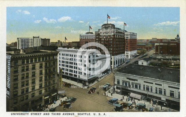 University Street and Third Avenue, Seattle, Washington, USA, 1916. Artist: Unknown