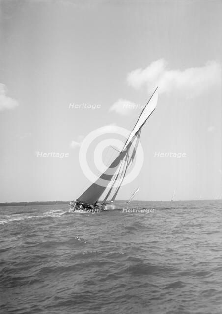 Unknown gaff rigged cutter beating upwind, 1911. Creator: Kirk & Sons of Cowes.