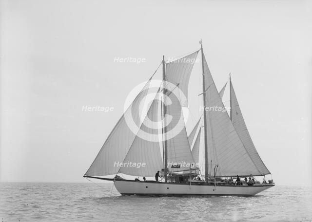 Unknown schooner under sail, 1938. Creator: Kirk & Sons of Cowes.