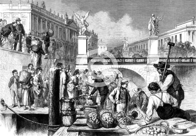 Unlading fruit-boats in Berlin, 1873. Creator: Unknown.