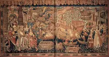 Unloading of Goods: Vasco da Gama's arrival at Calicut (Tapestry), 1504. Creator: Anonymous master
