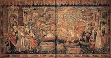 Unloading of Goods: Vasco da Gama's arrival at Calicut (Tapestry), 1504. Creator: Anonymous master