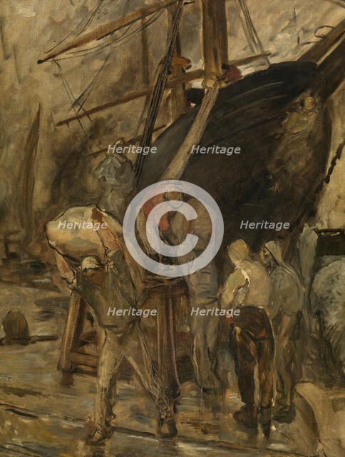 Unloading a Sailing Ship, c1860-1900. Creator: Constantin Emile Meunier.