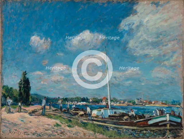 Unloading Barges at Billancourt, 1877. Creator: Sisley, Alfred (1839-1899).