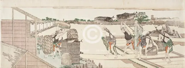 Unloading Bonito for Market, between circa 1802 and circa 1804. Creator: Hokusai.