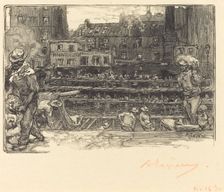 Unloading, Canal St. Martin (Les dechargeurs de platre, Canal Saint-Martin), 1890. Creator: Auguste Lepere