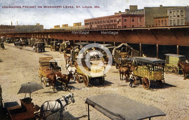 Unloading freight on the Mississippi levee, St Louis, Missouri, USA, 1911. Artist: Unknown