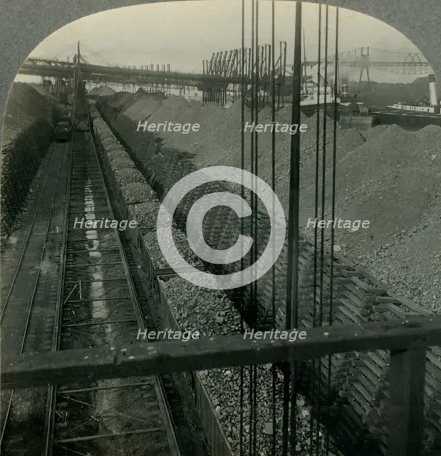 'Unloading Iron ore at Port of Cleveland, Ohio, the Heaviest Handler of Ore in the World', c1930s. Creator: Unknown.