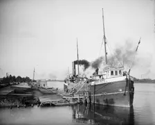 Unloading lumber, Saginaw, Mich., between 1900 and 1910. Creator: Unknown