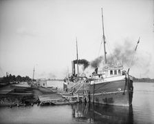 Unloading lumber, Saginaw, Mich., between 1900 and 1910. Creator: Unknown