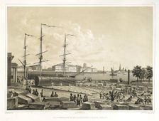 Unloading two column at the Admiralty (From: The Construction of the Saint Isaac's Cathedral), 1845. Artist: Montferrand, Auguste, de (1786-1858)