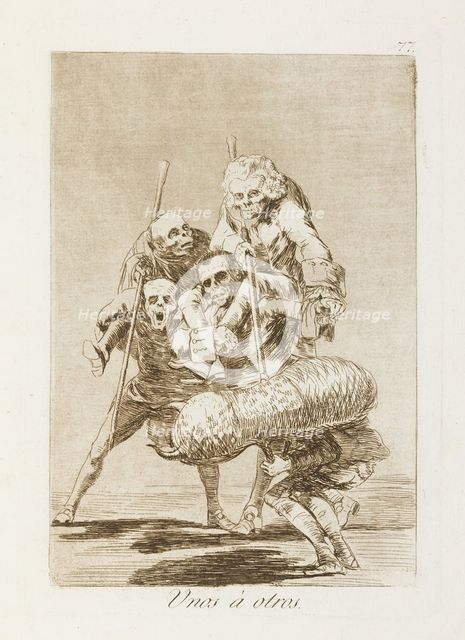 Unos á otros.; Los Caprichos, pl.77, 1799. Creator: Francisco Goya.