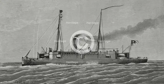 Unprotected cruiser 'Arturo Prat', 1883.  Creator: Angel Cortellini Sanchez.