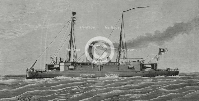Unprotected cruiser 'Arturo Prat', 1883.  Creator: Angel Cortellini Sanchez.