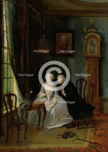 "Unseemly Love, perhaps a scene of the Widower Joost with Lucia, 2nd scene from the play ""De wanheb Creator: Cornelis Troost.