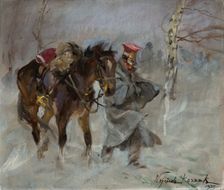 Uhlan Leading a Horse, 1927. Creator: Wojciech Kossak