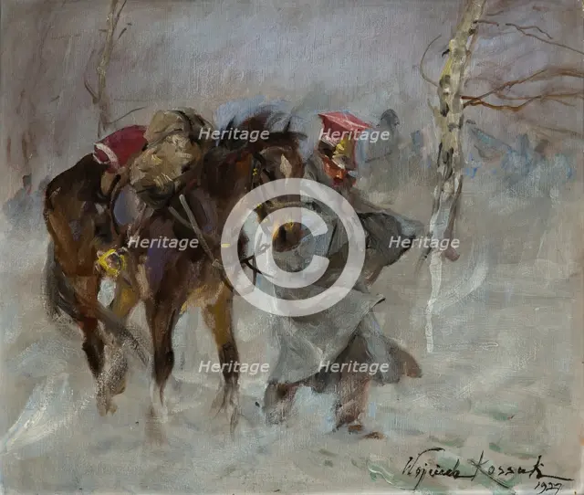 Uhlan Leading a Horse, 1927. Creator: Wojciech Kossak.