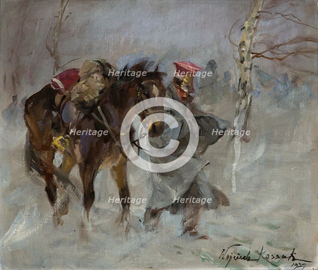 Uhlan Leading a Horse, 1927. Creator: Wojciech Kossak.