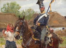 Uhlan with a Girl, between 1925-1930. Creator: Wojciech Kossak