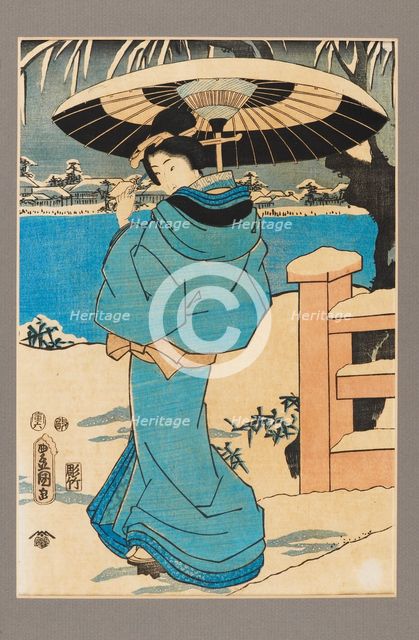 Ukiyo-e print - A woman holding a comb, c19th century. Artist: Kitagawa Utamaro.