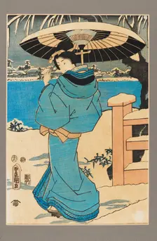Ukiyo-e print - A woman holding a comb, c19th century. Artist: Kitagawa Utamaro