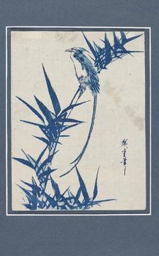 Ukiyo-e print - Bird on a branch in blue, c1820-1858. Artist: Ando Hiroshige