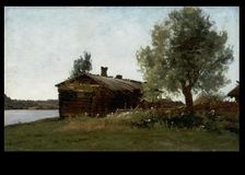 Uko's cabin, motif from Tuulos, 1870. Creator: Hjalmar Munsterhjelm