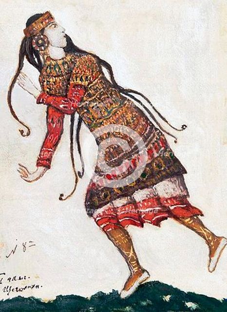 Ultrafashionable lady. Costume design for the ballet The Rite of Spring (Le Sacre du Printemps) by I. Stravinsky, 1912. Artist: Roerich, Nicholas (1874-1947)