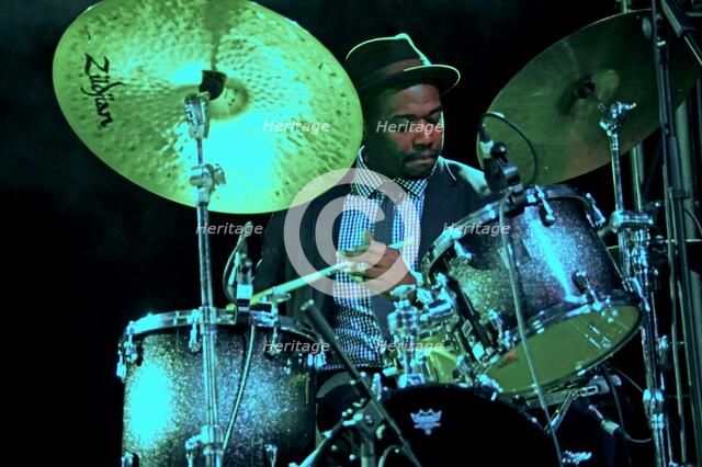 Ulysses Owens Jnr, Love Supreme Jazz Festival, Glynde Place, East Sussex, 2014.  Artist: Brian O'Connor.