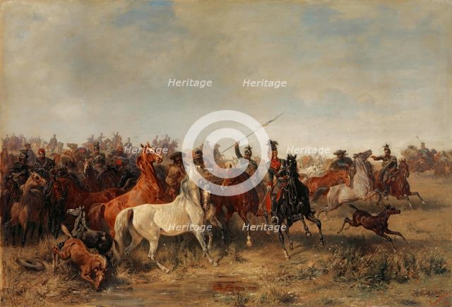 Ulans rob Honved-Hussars a Herd of Horses, 1864. Creator: Franz Adam.