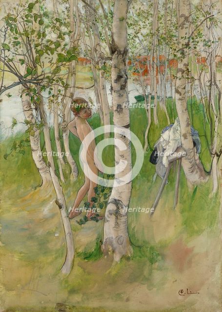 Ulf. Nude Boy among Birches, c.1898. Creator: Carl Larsson.