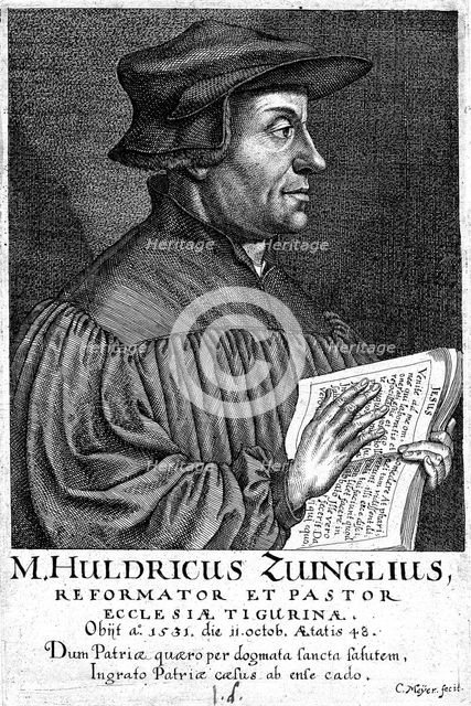 Ulrich Zwingli, Swiss Reformation divine, c1530 (1650). Artist: Conrad Meyer