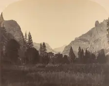 Up the Valley, North Dome in Center, Sentinel on Left, 1861. Creator: Carleton Emmons Watkins