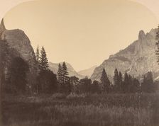 Up the Valley, North Dome in Center, Sentinel on Left, 1861. Creator: Carleton Emmons Watkins