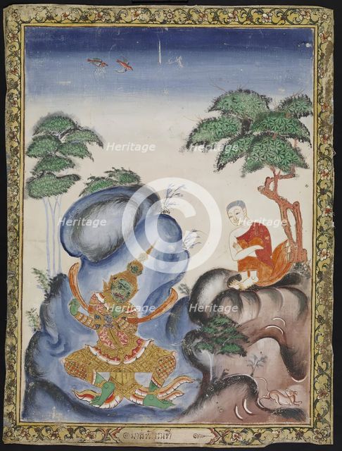Upagupta Binds Mara to a Mountaintop, 19th century. Creator: Unknown.