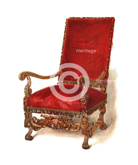 Upholstered chair, 1905. Artist: Shirley Slocombe.