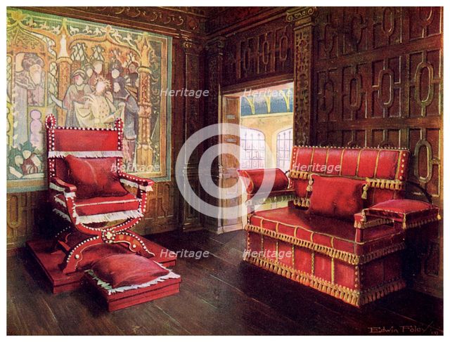 Upholstered chair and couch with adjustable ends, 1910.Artist: Edwin Foley