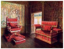 Upholstered chair and couch with adjustable ends, 1910.Artist: Edwin Foley