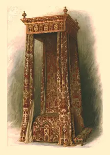 Upholstered bed, 1905. Artist: Shirley Slocombe